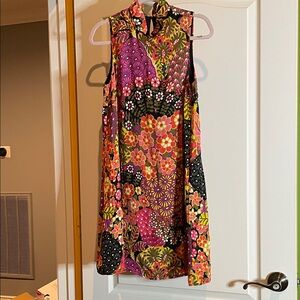 Vibrant Floral Silk Midi Dress - Pink and Black